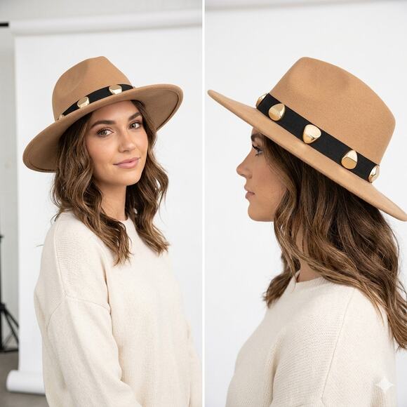 Taupe Accessories - HAT WITH BLACK BAND AND GOLDEN STONES BY TAUPE